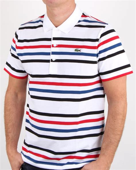 Lacoste Multi Stripe Polo Shirt Whiteblackred Mens Sport Croc