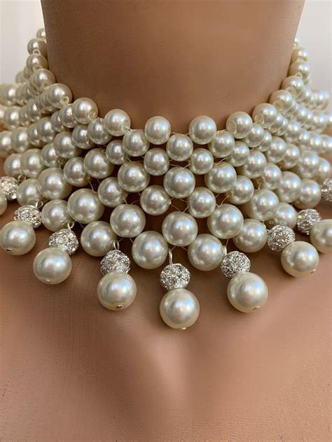 Chunky Pearl Necklace Layared Pearl Necklace Bridal Pearl Etsy