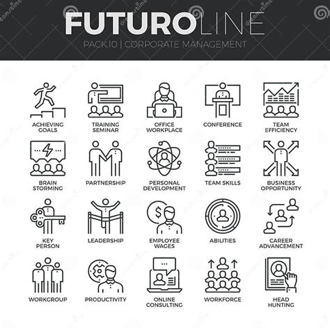 Linha ícones De Futuro Da Gestão Incorporada Ajustados Ilustração Do