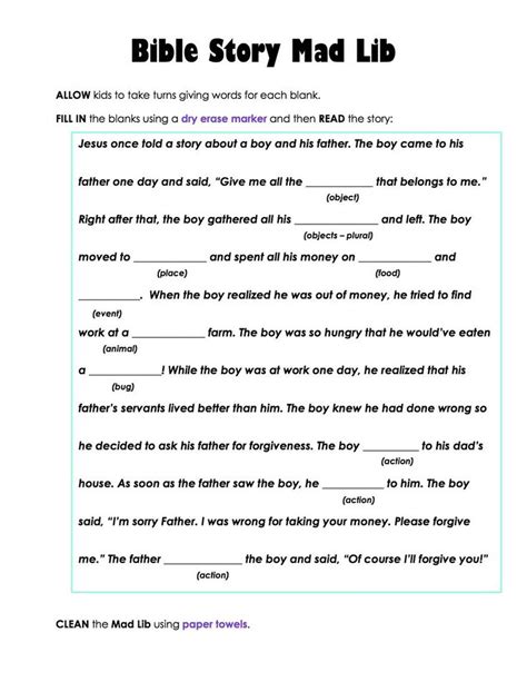 Christian Mad Libs Printable Printable Mad Libs