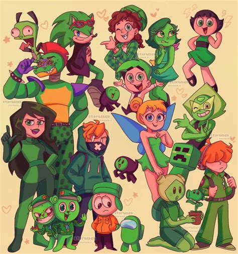 Green Characters in Cartoon Art Styles