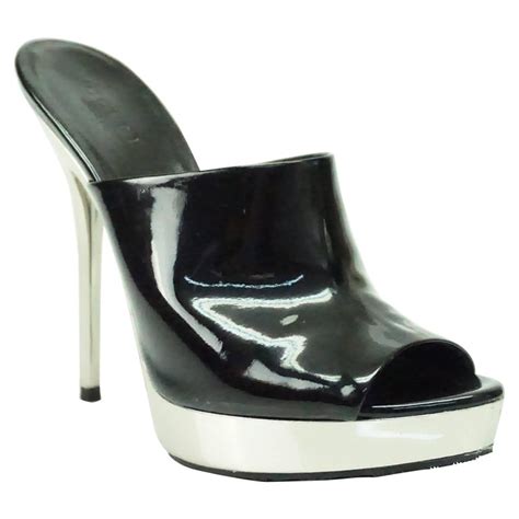 Gucci Black Patent Leather Platform Slide Sandal Heel 36 For Sale At