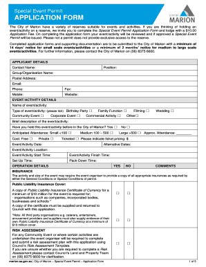 Fillable Online Marion Sa Gov Special Event Permit APPLICATION FORM