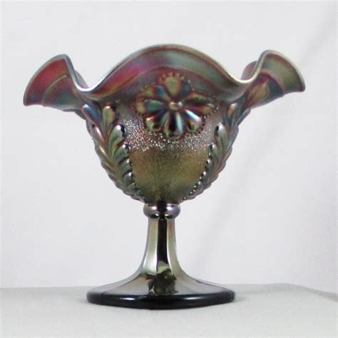 Antique Northwood Daisy And Plume Amethyst Carnival Glass Compote Carnival Glass