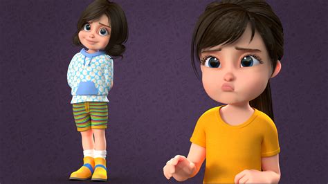 Cartoon Cute Girl Rigged 1 3d Model 112 Max Fbx Obj Free3d