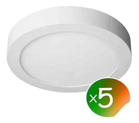 Pack X 5 Panel Plafon Led 18w Aplicar Redondo