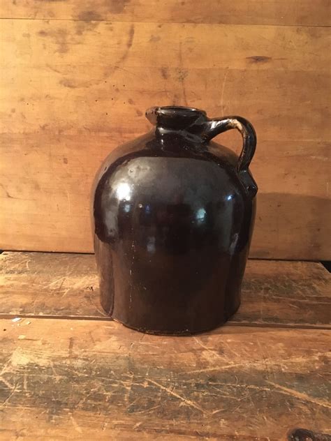 Antique Brown Stoneware Jug Whiskey Moonshine Jug Ceramic Jug