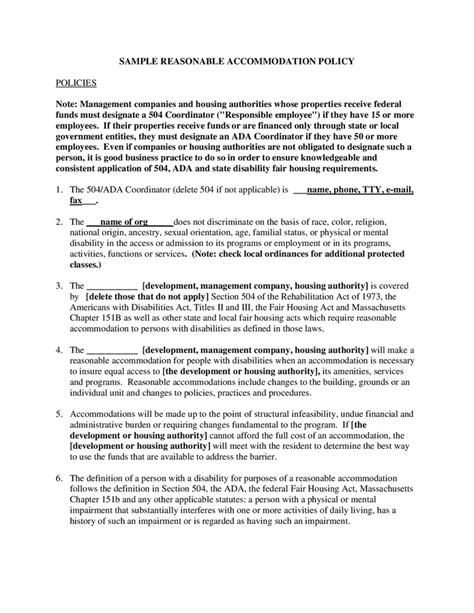 Sample Reasonable Accommodation Policy Massachusetts In Word And Pdf