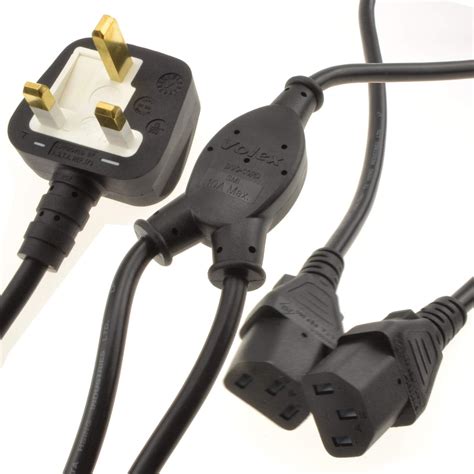 Kenable Power Cord UK Plug To 2 X C13 IEC Dual Kettle Lead Splitter