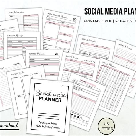 Social Media Planner Printable Facebook Tracker Instagram Etsy