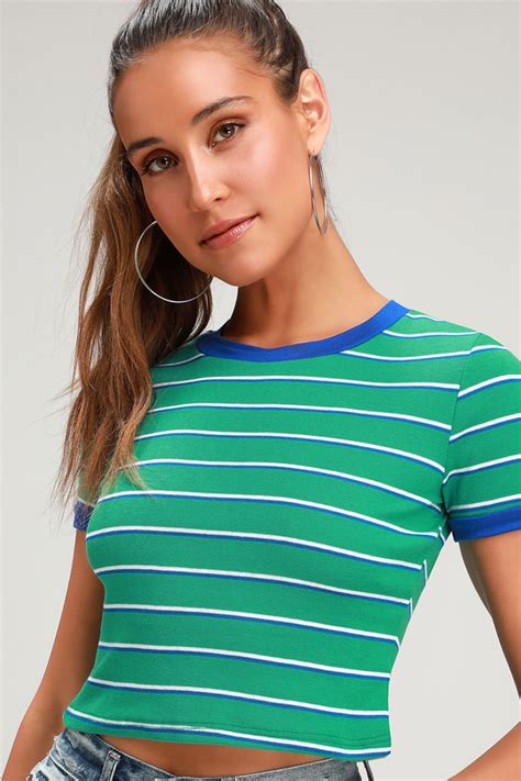 Cute Striped Crop Top Cropped Tee Green Striped Top Lulus