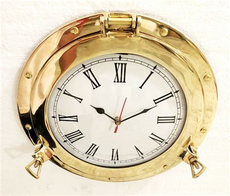 Antique Marine Brass Ship Porthole Analog Clock Nautical Wall Clock Home Decor Wall Clocks