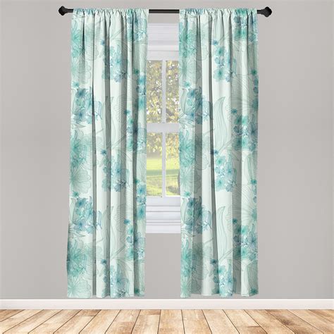 Jungle Boho Window Curtains Dreamy Silhouettes Of Flowers Vintage Drawn With Lines Neutral Art