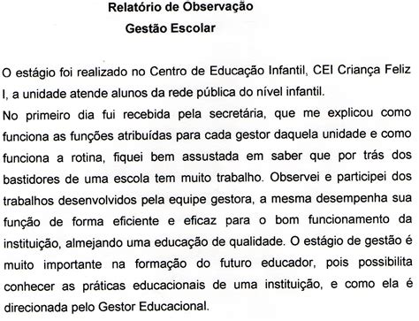 Relat Rio De Est Gio Gest O Escolar Pedagogia Pronto Braincp