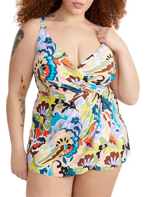 Womens Anne Cole Pd6106 Plus Size Kashmir Paisley Surplice 1 Pc Swim