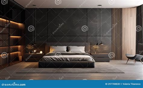 Bedroom Black Interior Design for Inspiration and Ideas. Stock ...