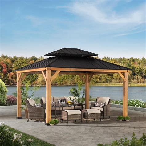 Sunjoy Archwood Ft X Ft Cedar Frame Gazebo With Double Tier