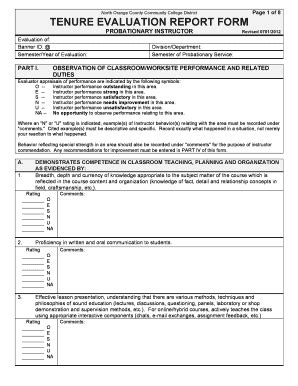 Fillable Online TENURE EVALUATION REPORT FORM Fax Email Print PdfFiller