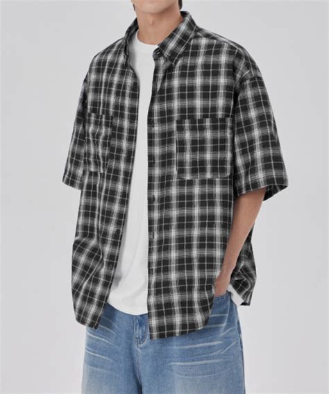 MUSINSA GLW Overfit Vintage Two Pocket Check Half Shirt Black