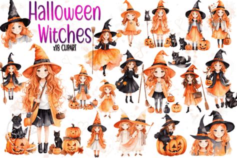 Cute Watercolor Halloween Witch Clipart Graphic By Summer Digital