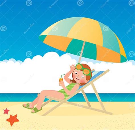 Girl Sunbathes Lying On A Sun Lounger On The Beach Stock Vector