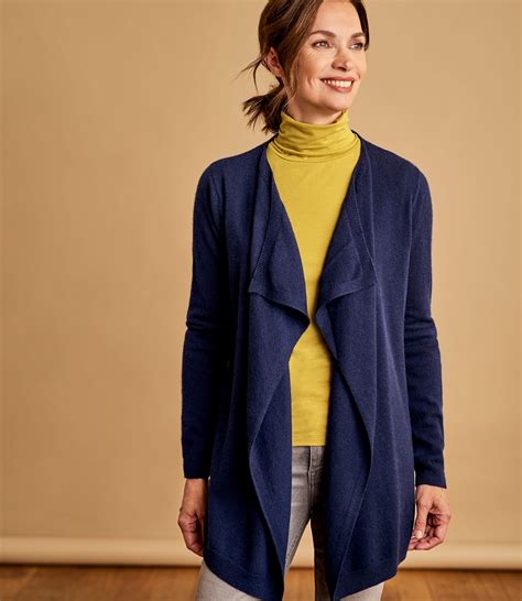 Navy Womens Cashmere And Merino Waterfall Cardigan Woolovers Uk