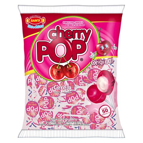 Pirulito Cherry Pop Cereja Recheio Chiclete c 50 Sams Escorrega o Preço