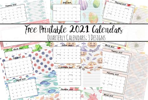 Free Printable 2021 Quarterly Calendars With Holidays 3 Designs