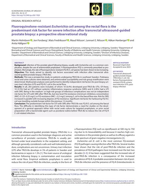 PDF Fluoroquinolone Resistant Escherichia Coli Among The Rectal Flora