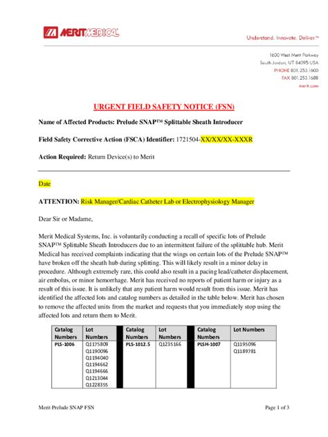 Fillable Online Urgent Field Safety Notice Fsn Fax Email Print