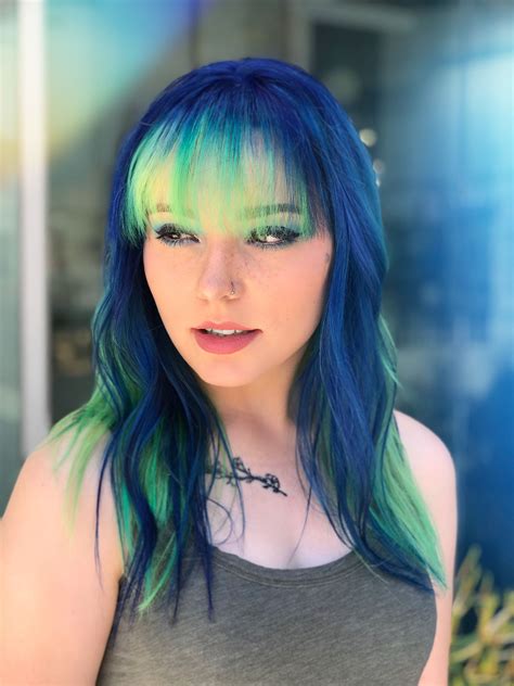 Blue and green hair | Green hair, Creative hair color, Split dyed hair