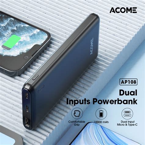 ACOME 10000mAh Power Bank Dual Input Fast Charging AP108 Black 18 Month