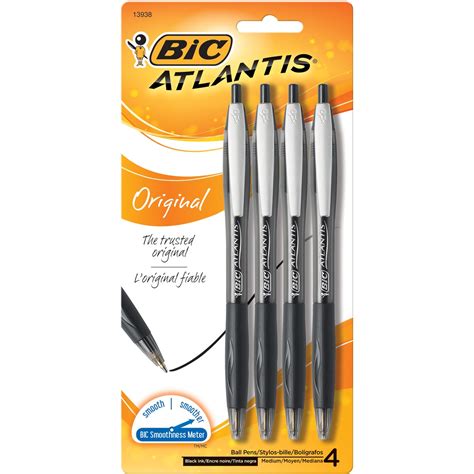 Bic Atlantis Retractable Ball Pens 4 Pack Black Big W