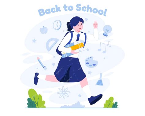 Premium Vector A School Girl In Uniform With A Backpack Running