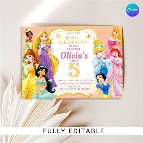 Princess Birthday Invitation For Girl Princess Party Invite Disney