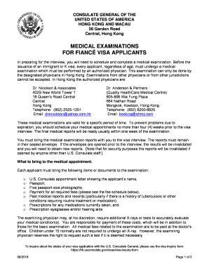 Fillable Online Medical Examinations For Fianc Visa Applicants Fax