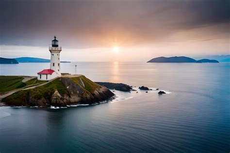 Premium Photo | A lighthouse sits on a rocky island in the ocean.