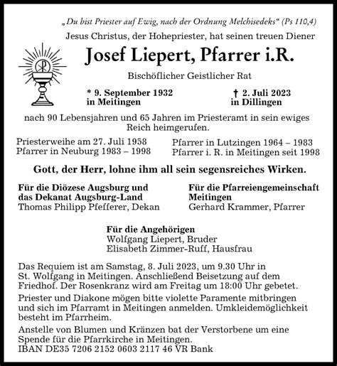 Traueranzeigen Von Josef Liepert Augsburger Allgemeine Zeitung