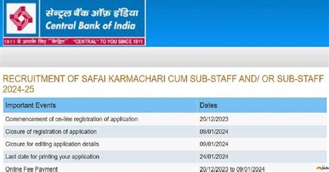 Central Bank Of India Recruitment 2024 Notification For 484 Safai