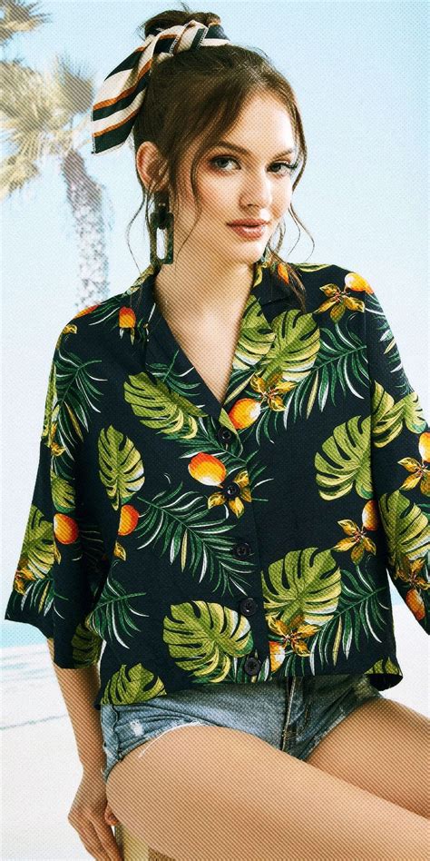 Buy Summer Leaf Print Blouse Deep Blue Occasion Daily Style