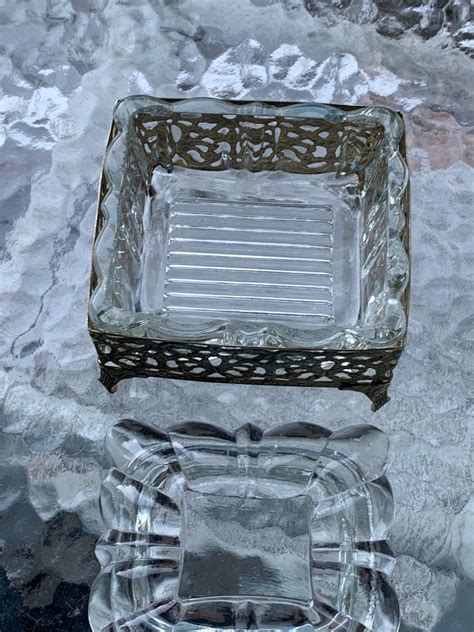 Antique French Cut Crystal Footed Covered Jewelry Trinket Box Etsy