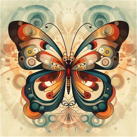 Premium AI Image Brightly Colored Butterfly With Swirls And Dots On A