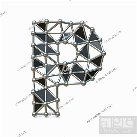 Wire Low Poly Black Metal Font Letter P 3d Render Illustration Isolated