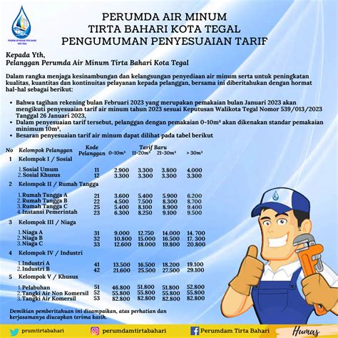 Pengumuman Penyesuaian Tarif Air Minum Perumdam Tirta Bahari Tahun