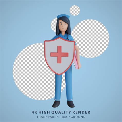 Premium Psd Nurse Holding Health Shield D Character Illustration