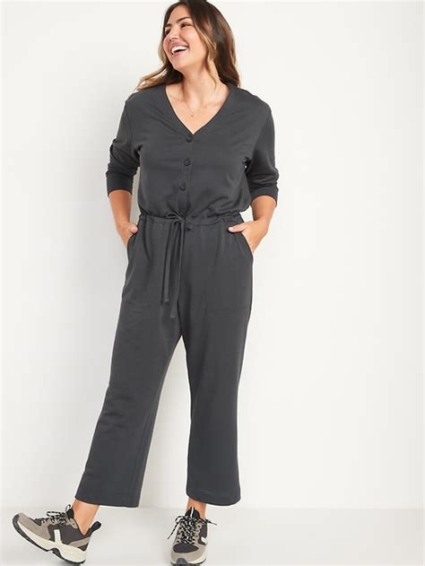 Old Navy Long Sleeve Cropped French Terry Utility Jumpsuit For Women