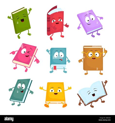 Funny And Cute Cartoon Book Vector Characters Happy Library Books