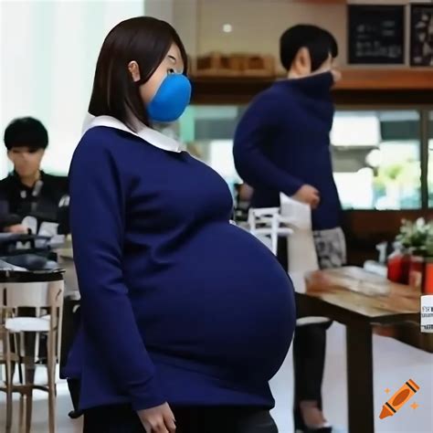 Heavily Pregnant Japanese Girl In Navy Blue Outfit On Craiyon