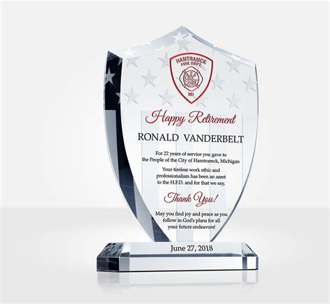 Shield Firefighter Retirement Gift Plaque - DIY Awards