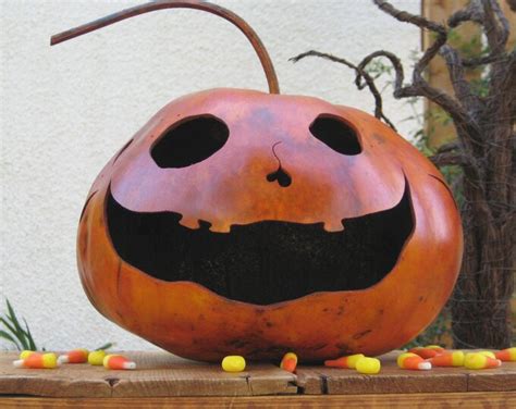 Halloween Gourd Jack O Lantern Natural Carved Spooky Fall Decoration